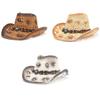 Cappello da Cowboy a Tesa Larga Stile Etnico Cappello da Cowgirl Occidentale Cappello di Paglia Retro Estivo per le Vacanze