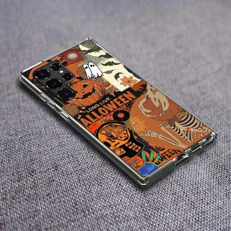 Halloween Fall Art Witch Cat Clear Phone Case for Samsung Galaxy S21 Plus S24 S23 S20 FE S22 S26 Ultra S25 Edge TPU Capa Cases C