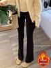 Black Velvet High Waist Flare Pants - Women's Slimming Stretch Trousers for Autumn/Winter 2025