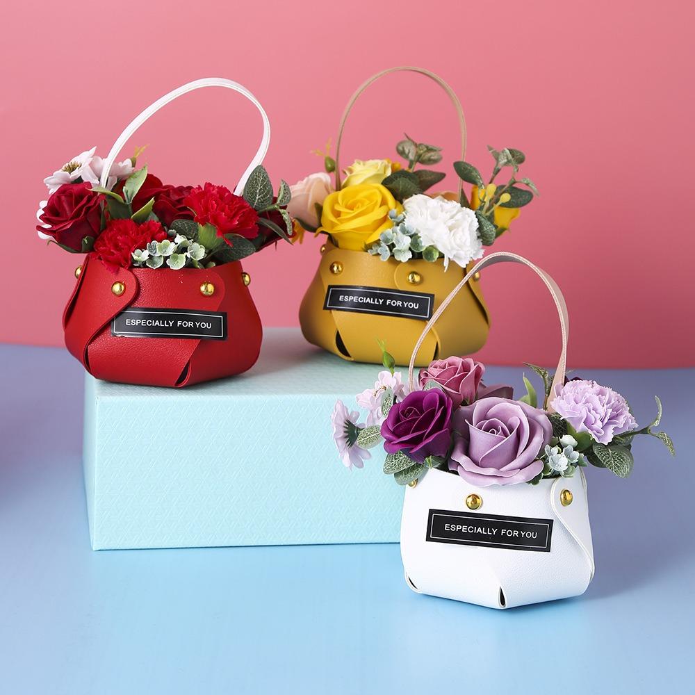 

Plastic Rose Bouquet Simulated Flower Flower Basket Creative Artificial Flower Women s Day белый