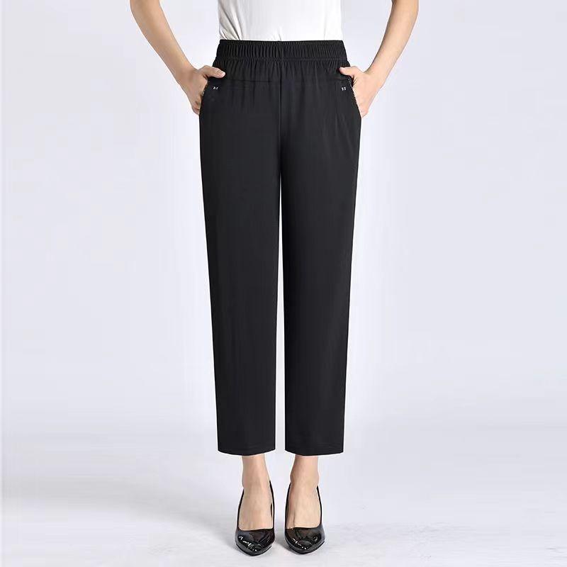 5XL 6XL 7XL 8XL Women Summer Pants Elastic High Waist Casual Ninth Pants Middle-aged Elderly Female Straight Mom Pants Plus Size