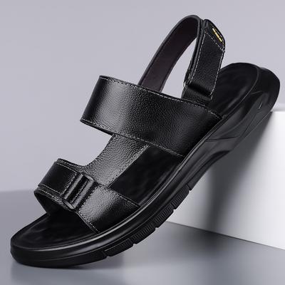 Sandals Men's 2025 Summer Cowhide Breathable Soft Sole One Pedal Dual-purpose Dad Shoes Casual Beach Shoes