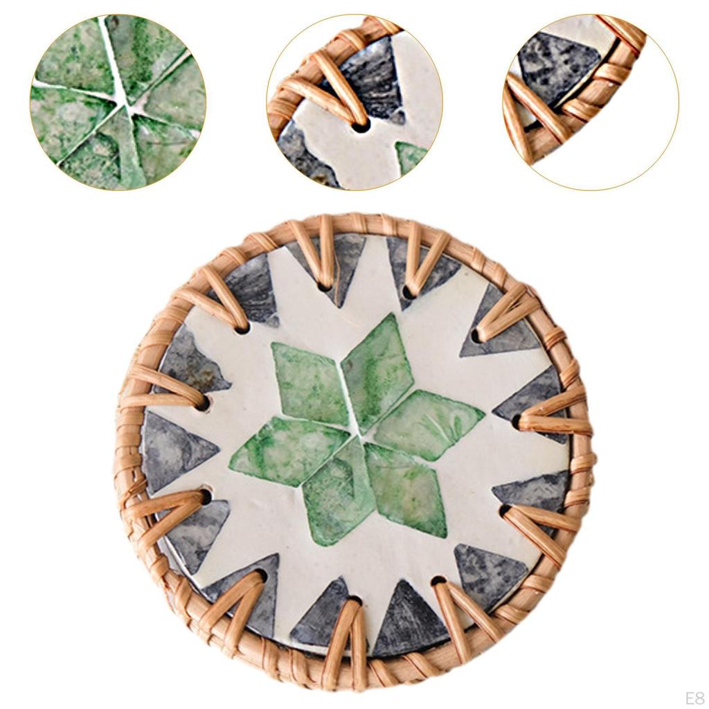 Handmade Rattan Coaster Cup Holder Mat 10cm Diameter Home Decor Placemat Pad Drink for Gift