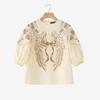 ZANZEA Damen Freizeit Rundhals Locker 3/4 Ärmel Print Bluse