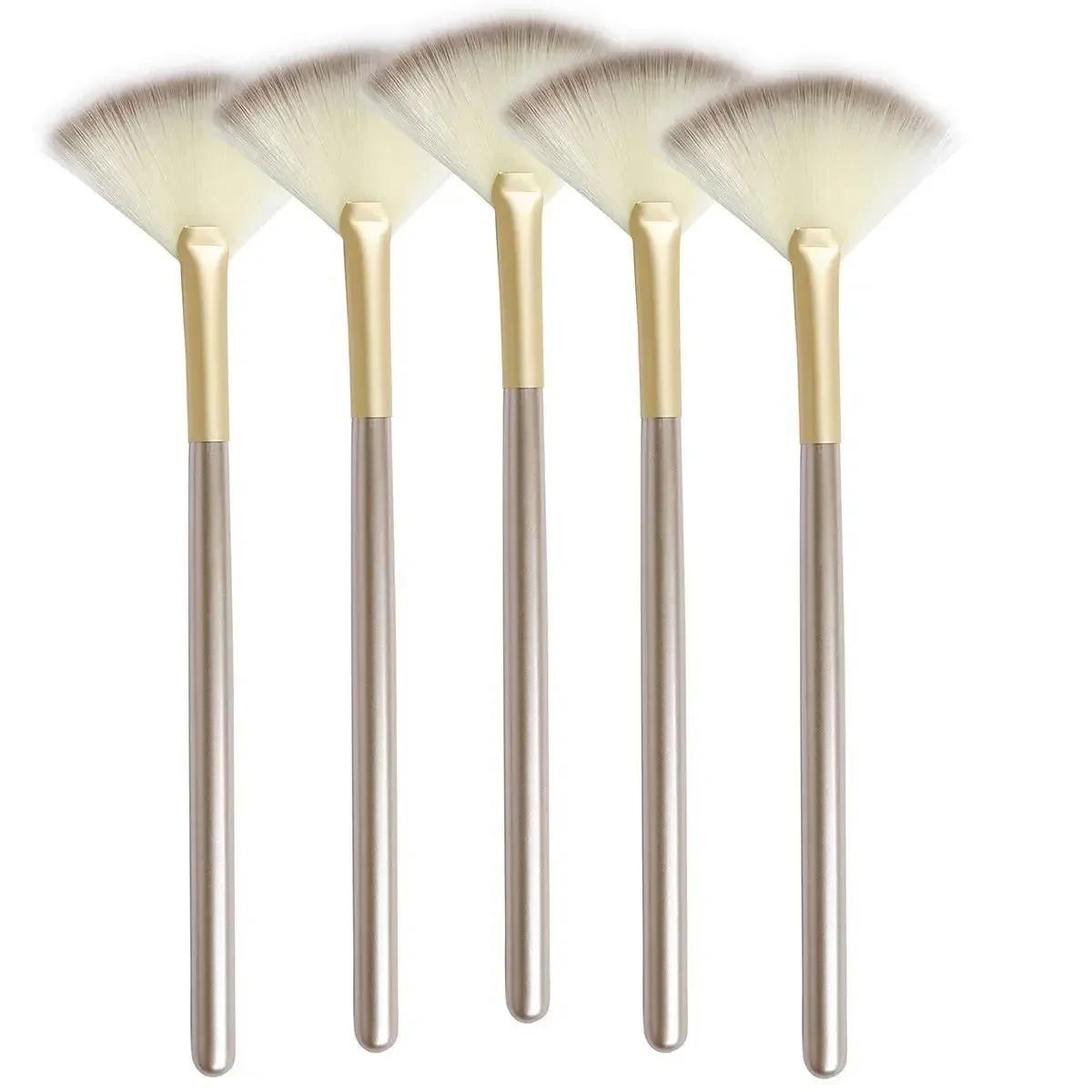 5pcs Fan Brushes Facial Brushes Soft Makeup Brush Cosmetic Applicator Tools Wooden Handle and Soft Fiber for Glycolic Peel Mask