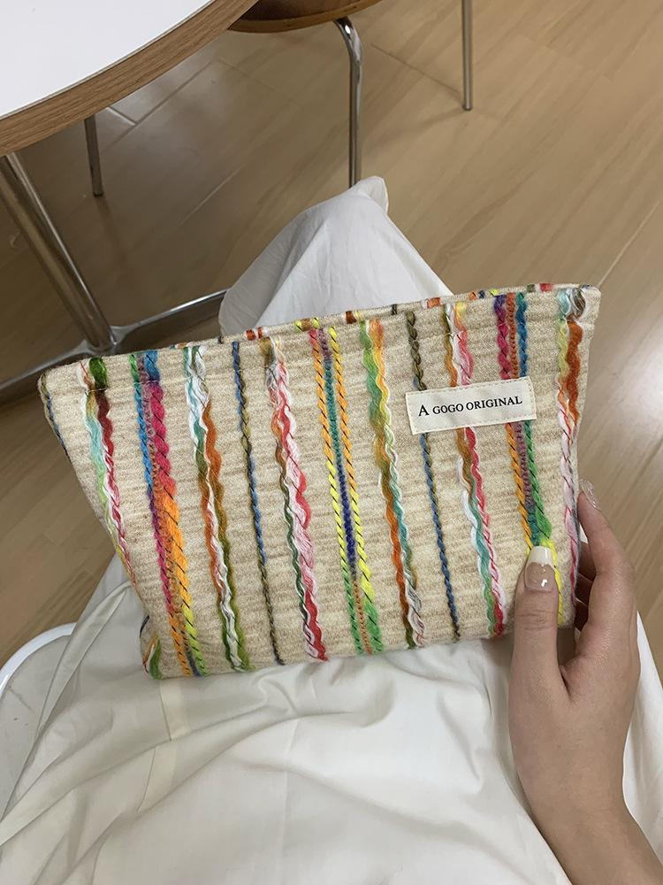 

Woolen Striped Makeup Bag Women Travel Portable Skincare Organizer Women s Clutch Bag Inner Bags Travel Packing Cubes Wash Bag