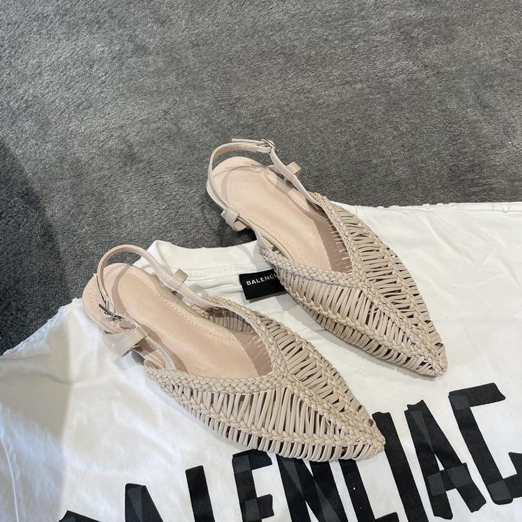 

Sheepskin version~ Leather Dugu woven pointed Roman sandals women s summer flat bottom hollowed out one word with bag head cool slippers 40 золотой