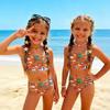 Bambina Due Pezzi Bikini Costume da Bagno Set Estate Casual Stampa Hawaiana Canotta e Slip a Vita Alta Costumi da Bagno per Bambini