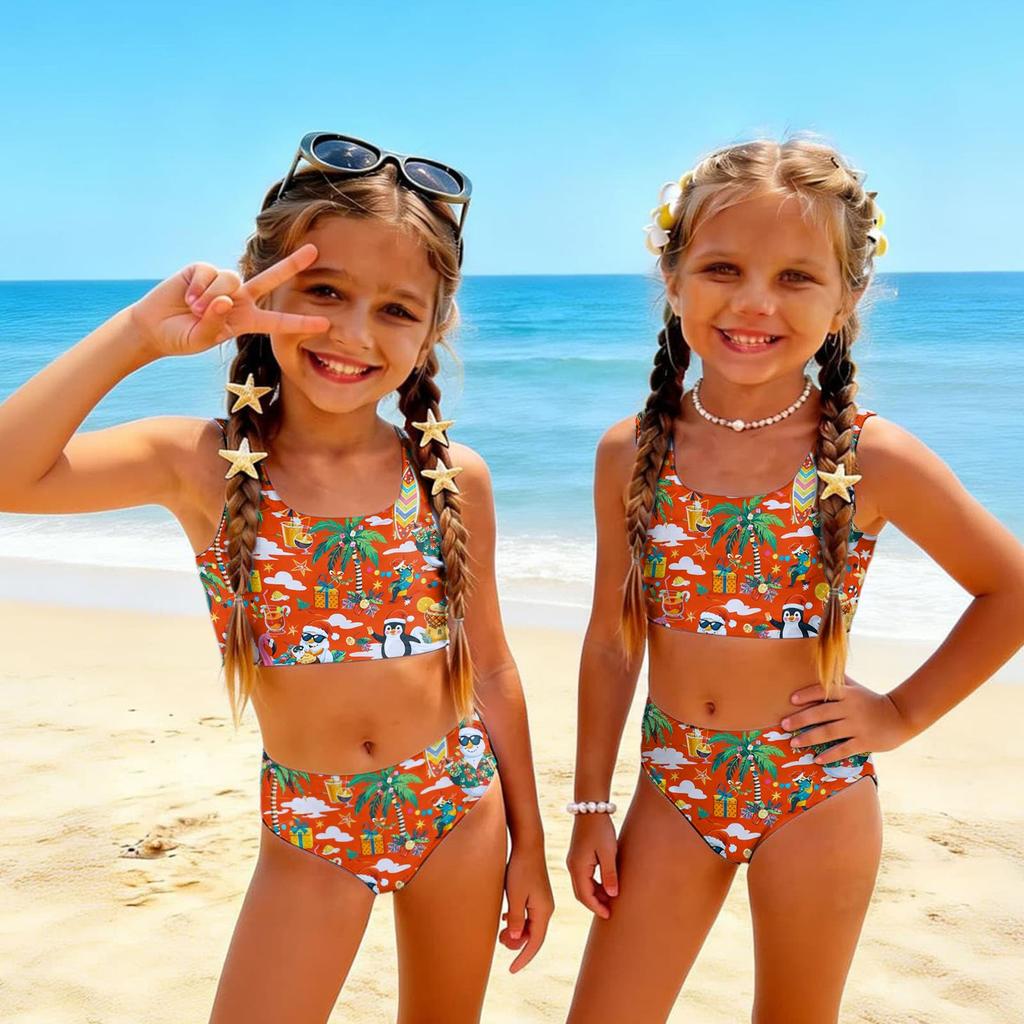 Bambina Due Pezzi Bikini Costume da Bagno Set Estate Casual Stampa Hawaiana Canotta e Slip a Vita Alta Costumi da Bagno per Bambini