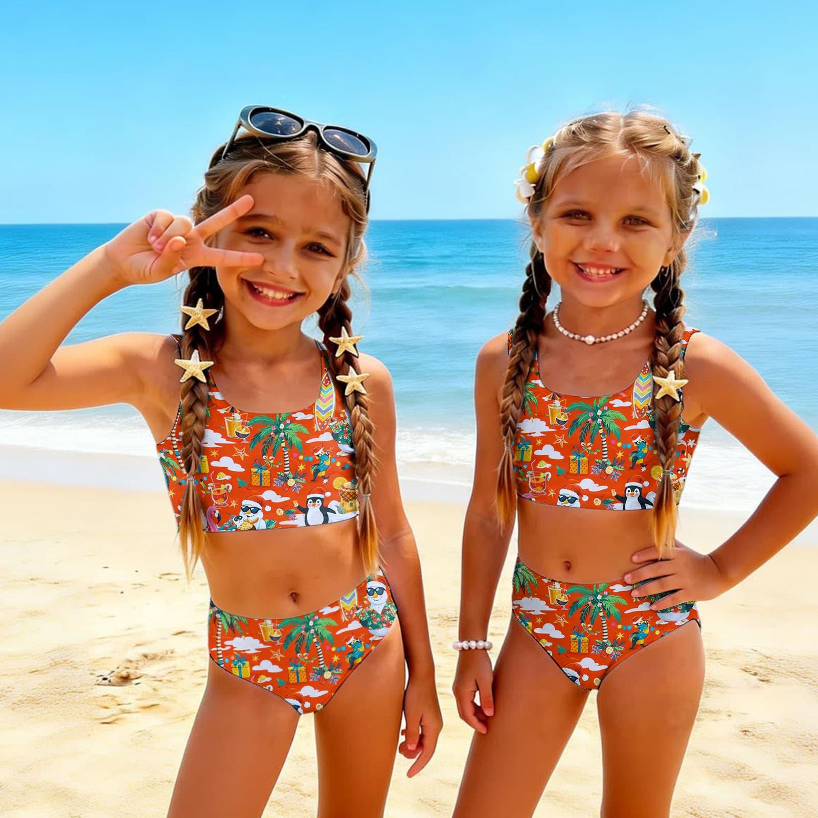 

Girls Two Piece Bikini Swimsuit Set Summer Casual Hawaiian Print Tank Top and High Waist Bottoms Swimwear for Kids 120