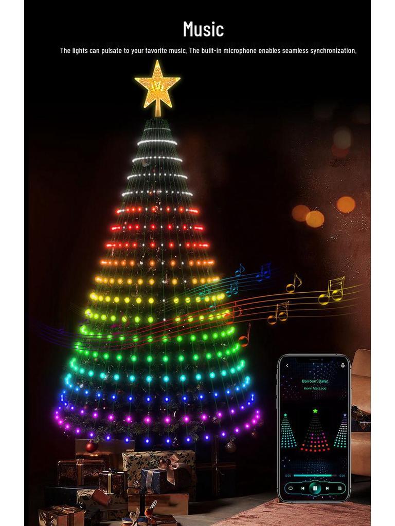 APP-Controlled LED Color-Changing Christmas Tree Lights with Bluetooth, PVC Neon String, Holiday Decoration, and Adjustable Atmosphere Lighting