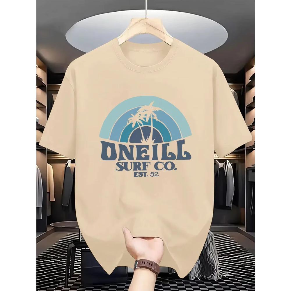Men's summer 100 cotton fashionable casual sports loose fit plus palm tree pattern printed round neck short sleeved T-shirt top