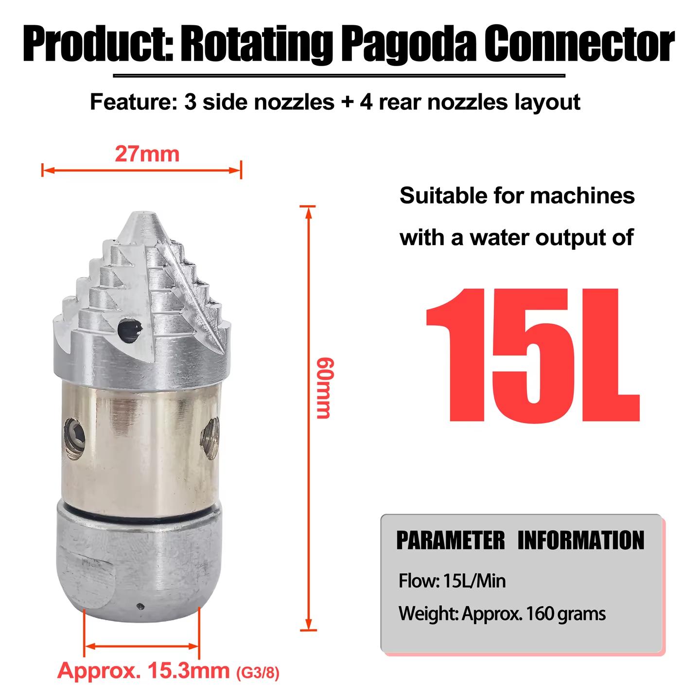 

3/8 High Pressure Rotary Sewer Nozzle - Stainless Steel, 10-30L/min Flow, Heavy-Duty Drain Unclogging Tool