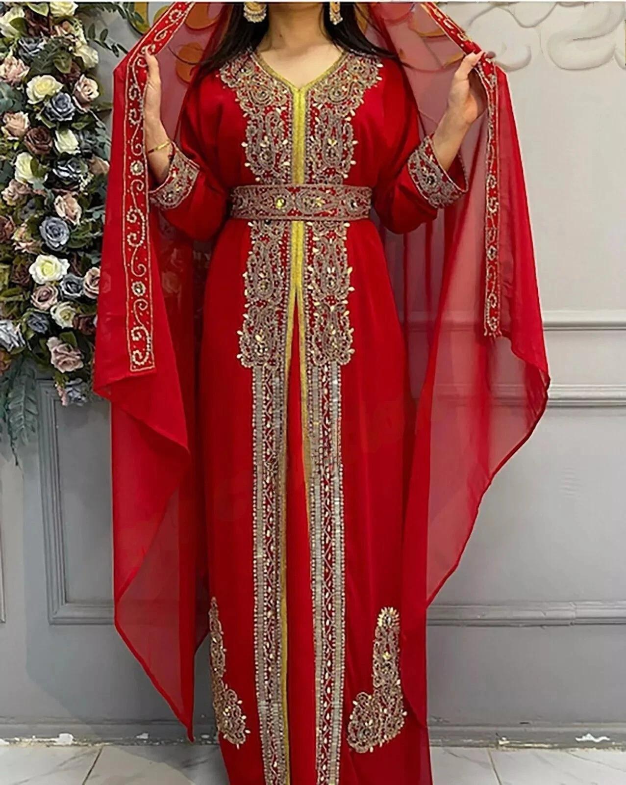 

Довга сукня Рамазан Жоржет Ейд Марокканська сукня Дубайський Кафтан Абая Фараша S червоний