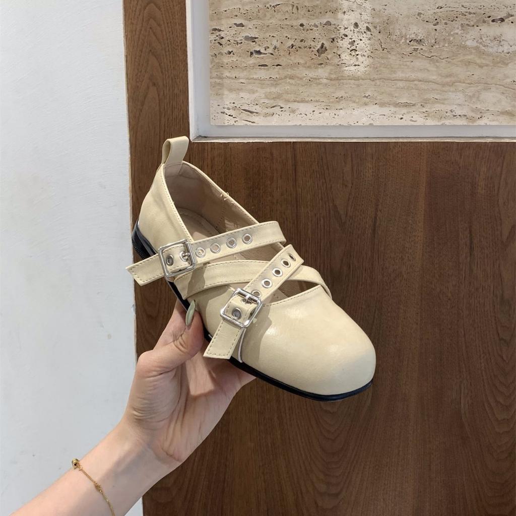 Platform cross strap skirt ballet single shoes women's shoes 2025 autumn black square head Mary Jane small leather shoes