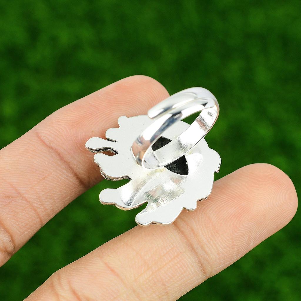 Gift For Women Promise Adjustable Ring 925 Silver Natural Silver Leaf Jasper