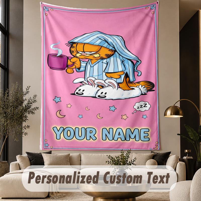 Custom Text Printed Tapestry Garfield Pattern Large Wall Hanging Indoor Room Decor