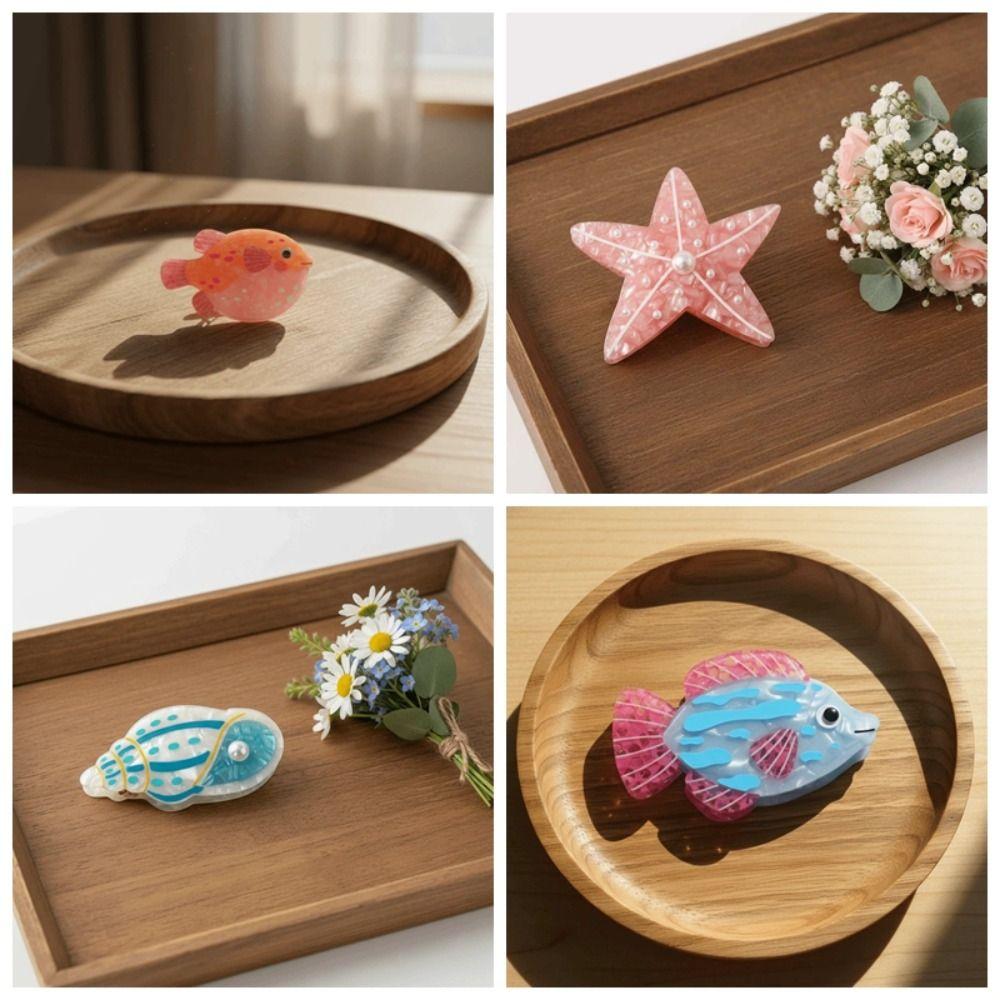 Sweet Fish Hair Claw Starfish Acetic Acid Hair Claw Creative Conch Shark Clip  Daily