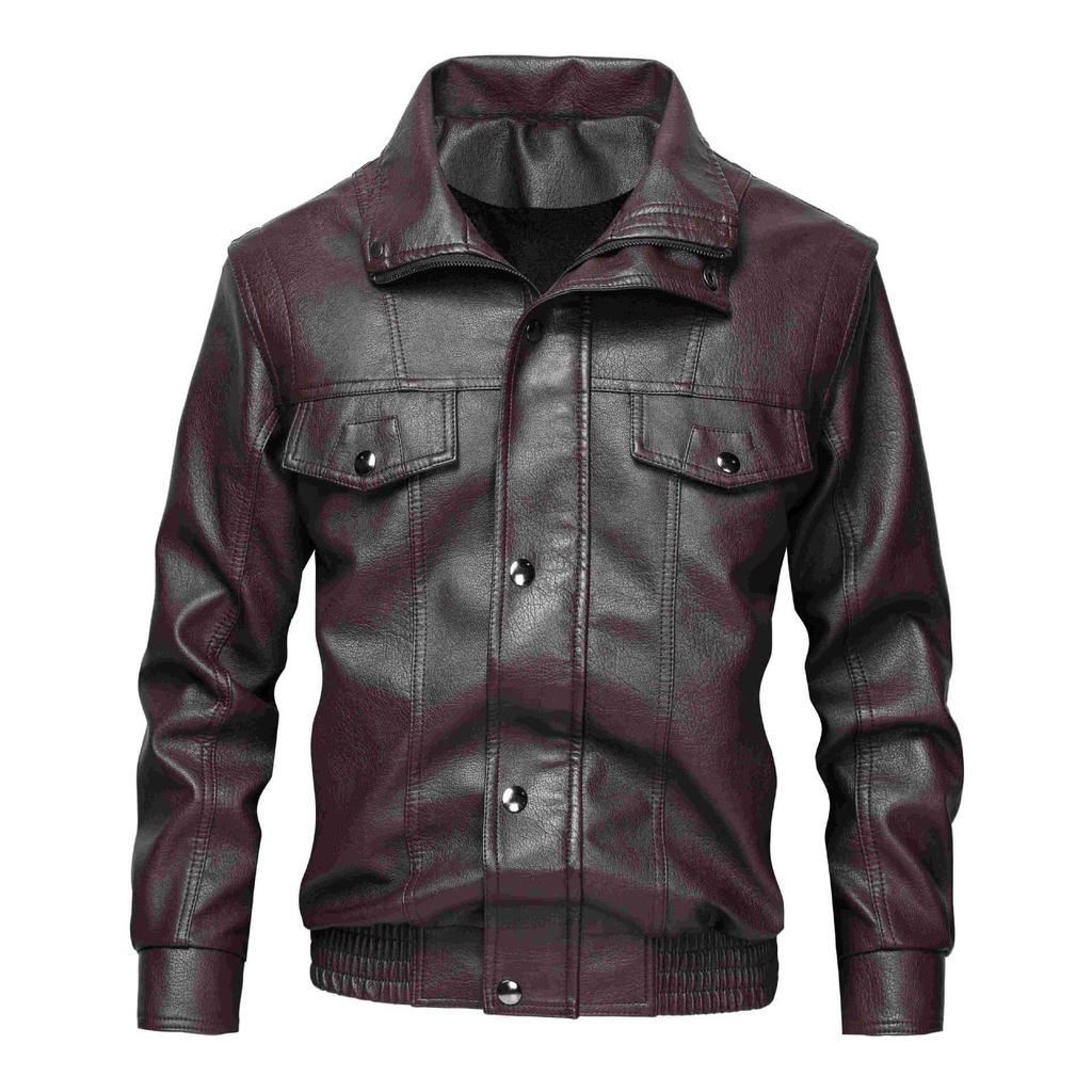 American PU velvet leather jacket men's jacket autumn and winter new stand-up collar locomotive clothing versatile trend jacket