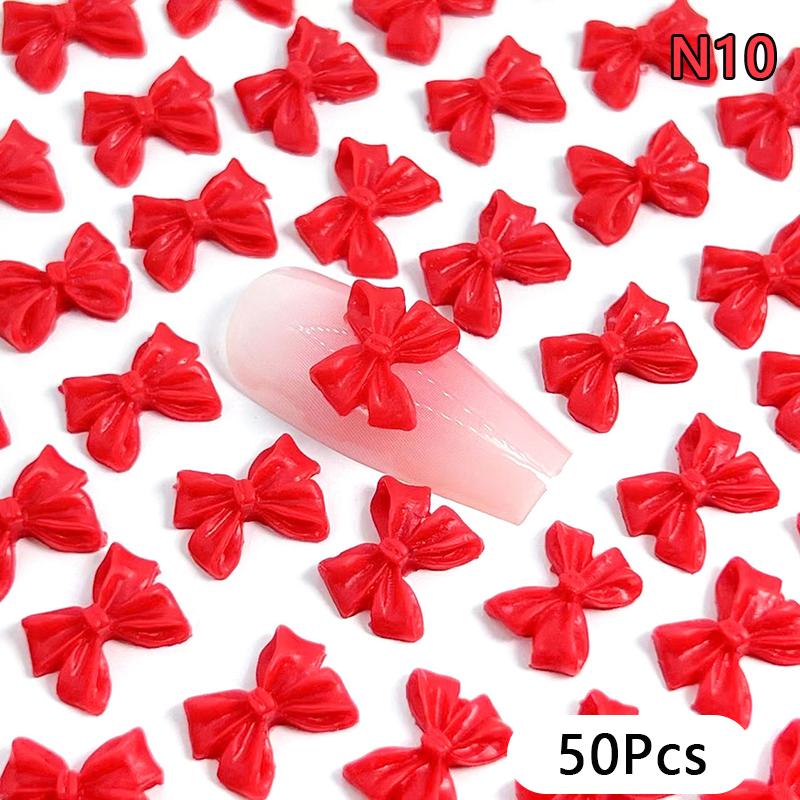

50Pcs Ribbon Resin Bow Nail Charm Parts 3D Nail Art Decoration Accessories Supplies For Diy Korean Manicure Design