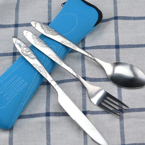 Reusable Travel Cutlery Set with Bag Portable Tableware Kit for Camping Picnics Office Lightweight Spoon Fork Cutter Utensils