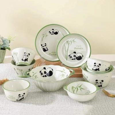 Panda Céramique Vaisselle Dessin Animé Adorable Enfants Bol à Salade Petit Déjeuner Dîner Bol à Riz Assiette Ménage Cuisine Porcelaine