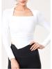 Women's Long-Sleeve Yoga Suit with Padded Waterdrop Cup and Ruched Slim-Fit Sports Top