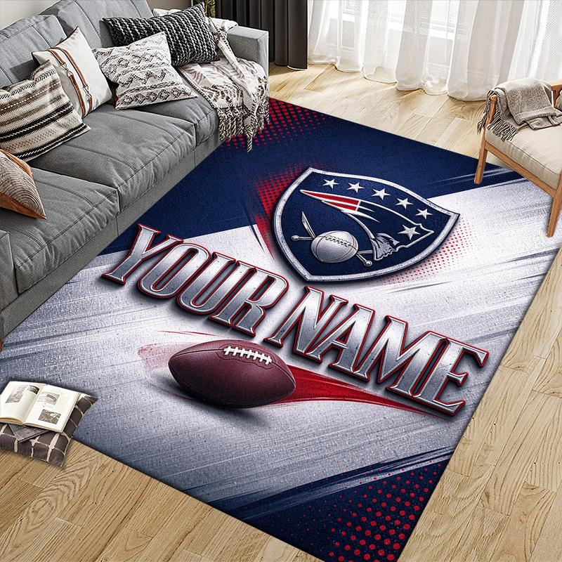 Individueller Name, New England Patriots Heim-Sofa-Dekoration für Wohnzimmer & Schlafzimmer, Rutschfeste Spiel-Flanell-Bodenmatte für Spielzimmer
