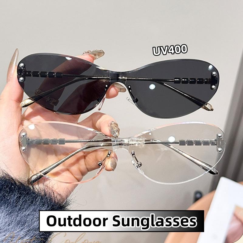 Rimless Sunglasses With Thick Lenses Women High End Luxury Uv Protection Outdoor Travel Beach Shades Eyeglasses Protect Eyes
