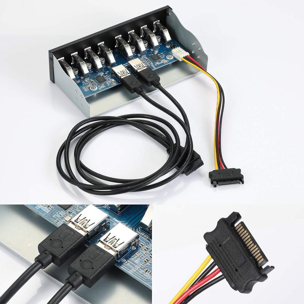 MZHOU Front Panel USB Hub 8 19Pin To 8 Port USB Hub for Supports USB Flash Transfer Speed Up To Fits Computer Case Front Bay 3.0 Ports, 3.0 PC, Drive,