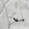 Trendy Cats On Broomstick Pendant Necklace Adjustable Length Neckchain Stylish Choker Accessory for Fashionable Women