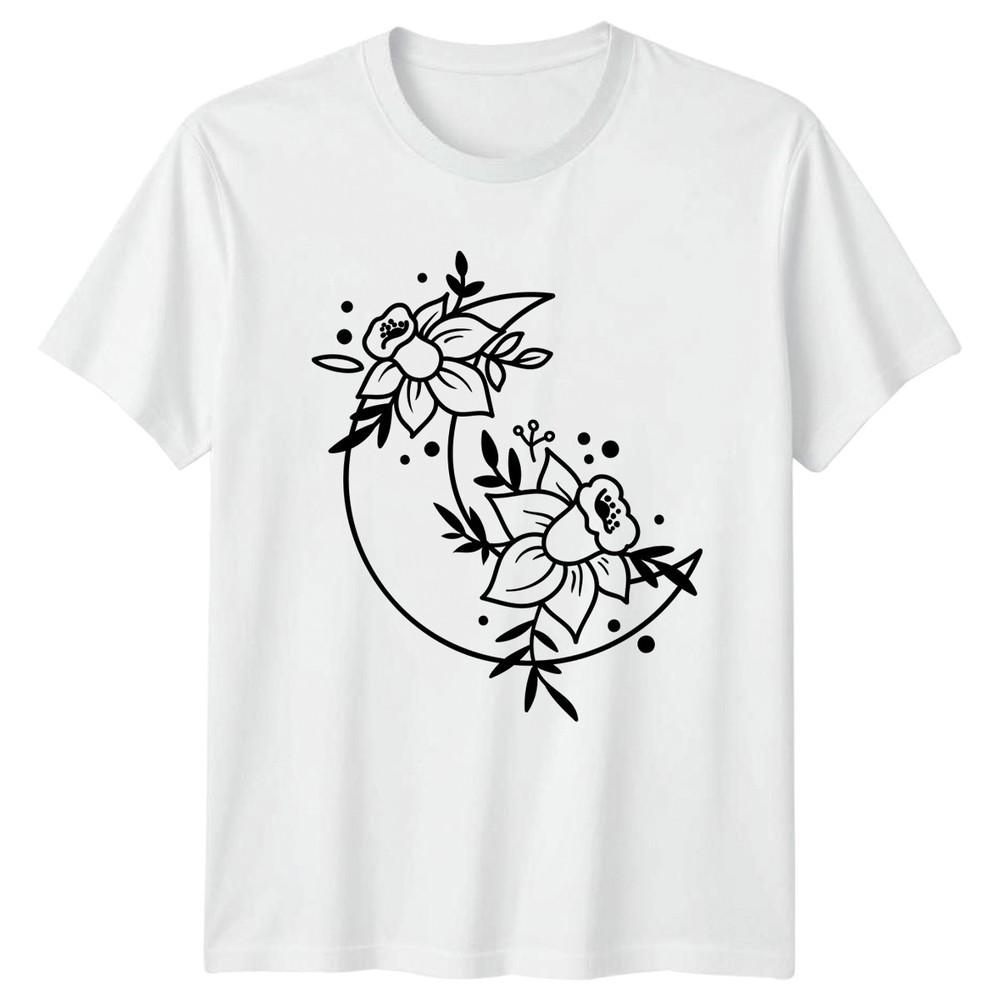 Botanical Floral Moon Outline Unisexs TShirt Botanical Moon Floral Nature S