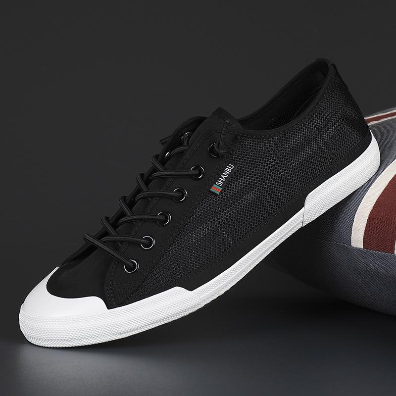 Men's Shoes Spring New Trendy Shoes Korean Version Mesh Breathable Canvas Shoes Low Top One Foot Pedal Shoes Men's Board Shoes