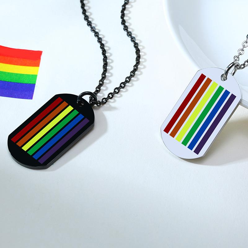 Medaglietta Portachiavi Cane Pride LGBT Arcobaleno Collana Militare Pendente per Uomo Donna Catena in Acciaio Inossidabile Gioielli Regalo BFF