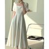 Black dress women's summer new French retro temperament square collar waist long Hepburn style small black dress