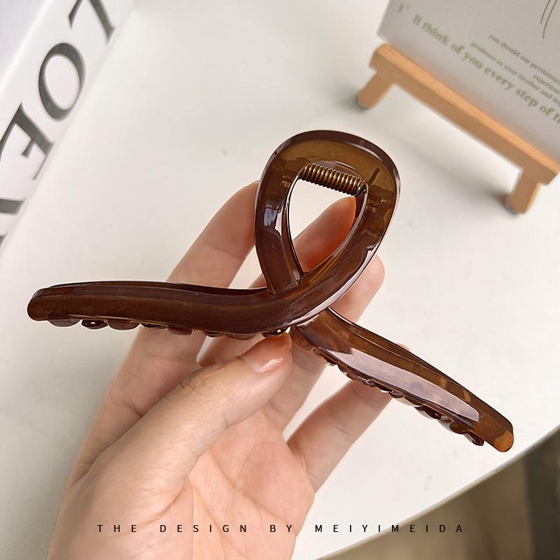 Premium Coffee-Colored Frosted Hairpin - Large All-Match Shark Clip for Elegant Hairstyles