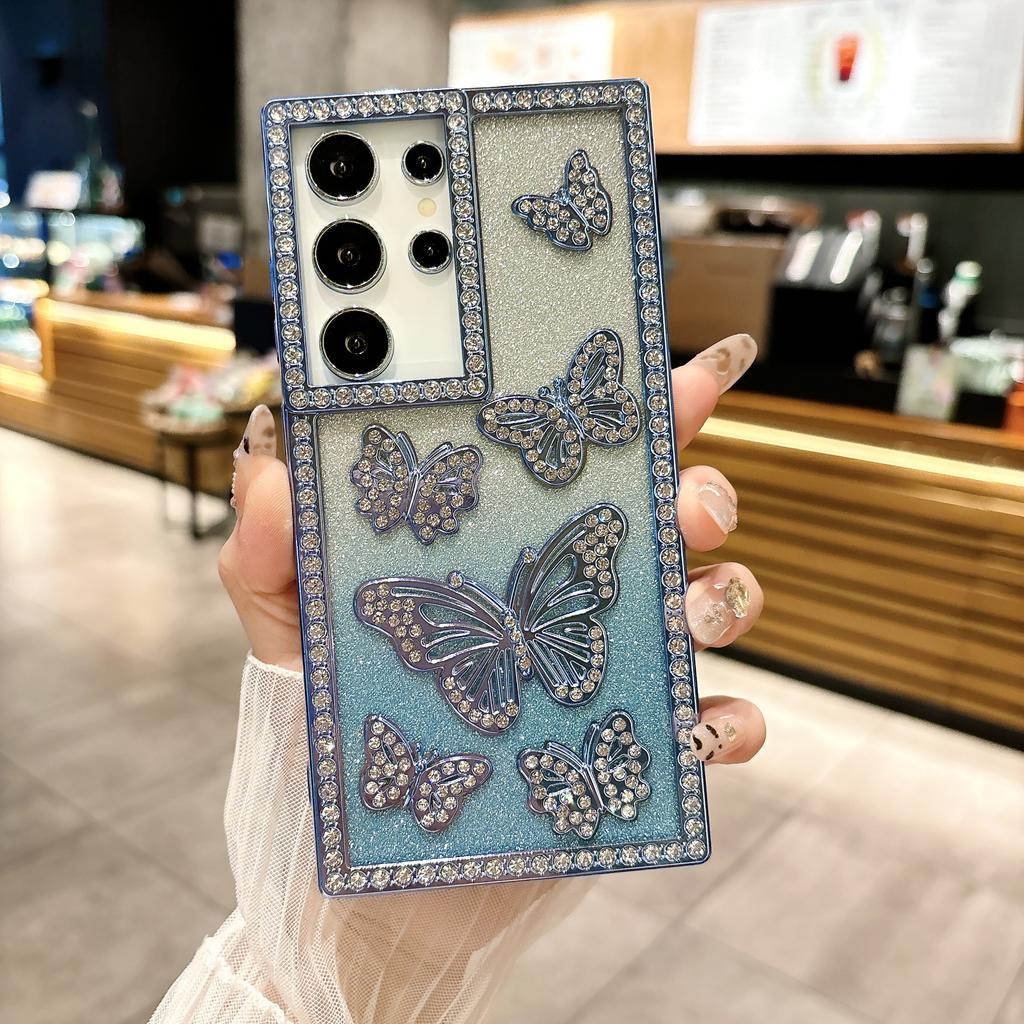 For Samsung Galaxy S25 Ultra Case Rhinestone Butterfly Decor Soft TPU Phone Cover