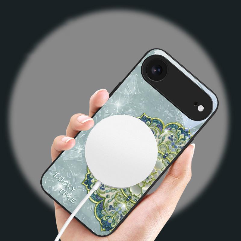 Fragrant Golden Mandala suitable for iPhone 17 Pro Max 16E 15 Pro 14 13 Plus 12 mini 11 XR Xs 7 8 16 Air black Glass Phone Case