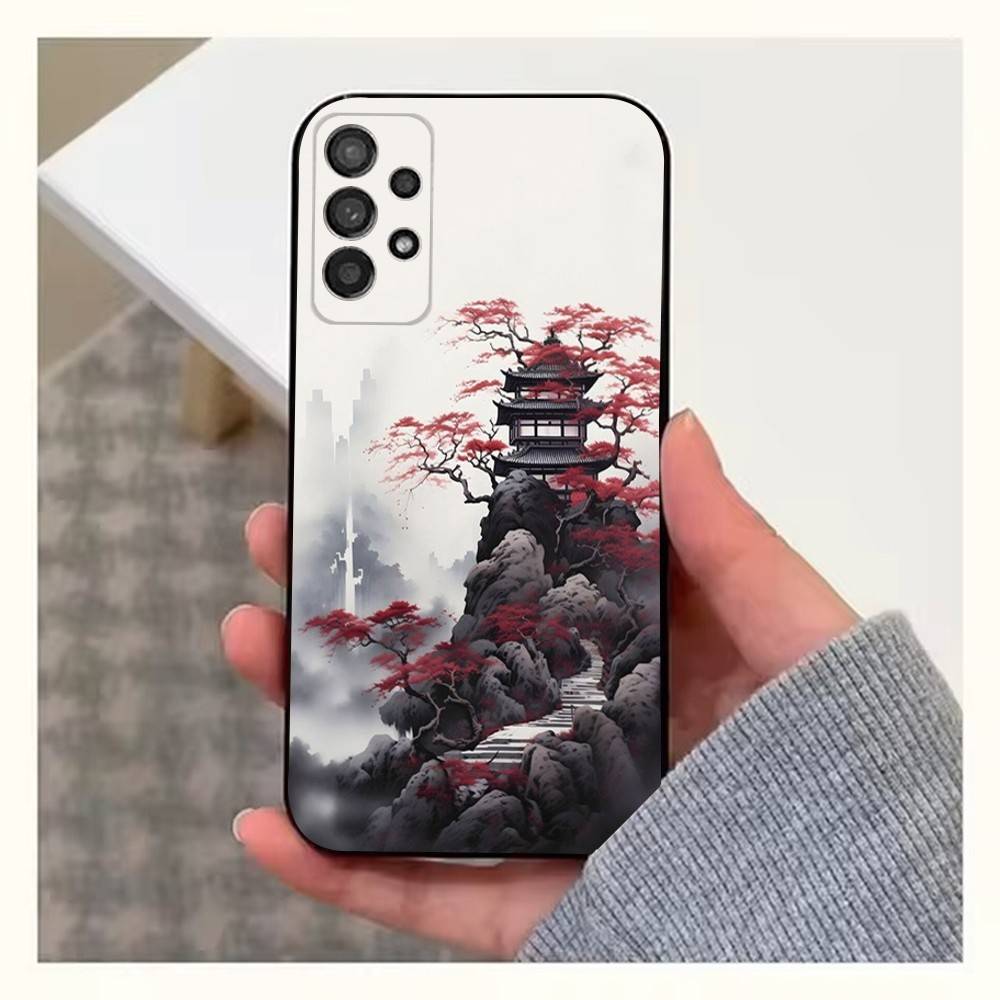 Konststil Japanskt Telefonfodral För Samsung S22,S21,S20,S10,S9,S25,S24,S23,Ultra,FE,Plus,Lite,Mjuk Silikon Svart