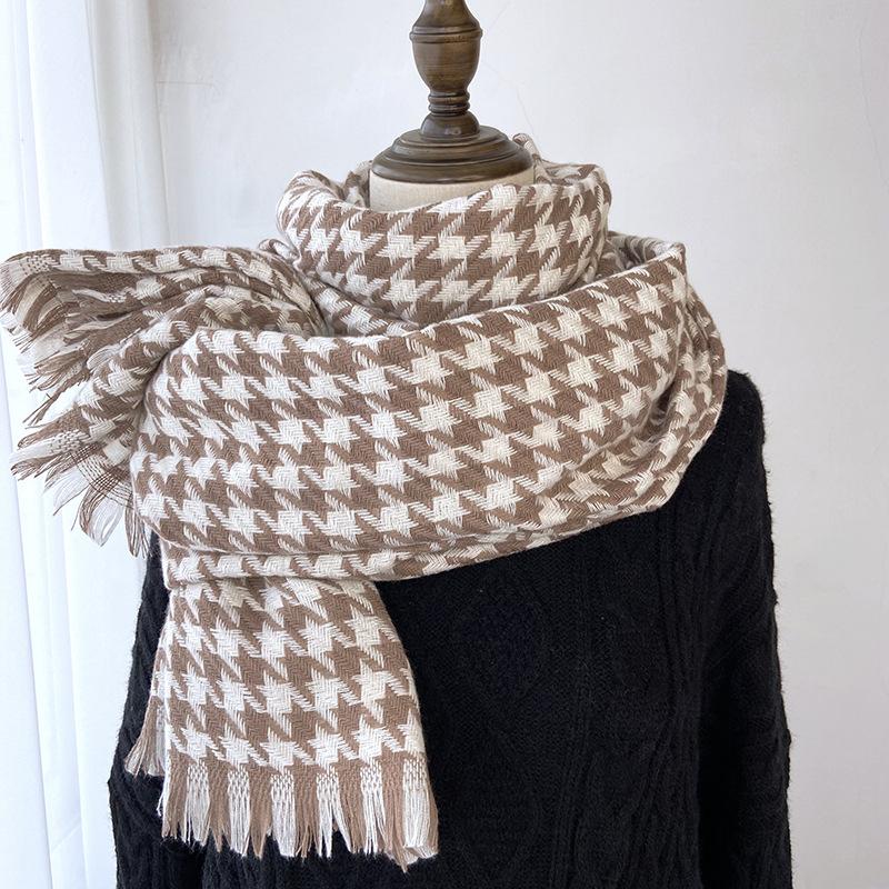Plaid Scarf Women's Winter New Qiandongge Scarf Imitation Cashmere Warm Fringed Shawl Thickened