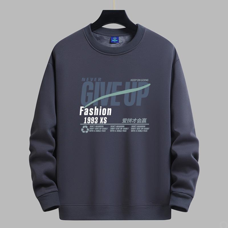 QICED Spring and Autumn Sweatshirt Men's Long Sleeve T-shirt Loose Versatile Casual O-Neck Pullover