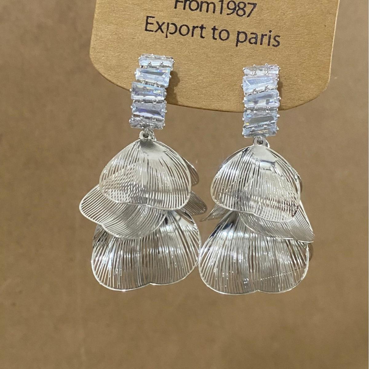 Silver Zirconia Petal Earrings - French-Inspired Unique Cool Style Studs