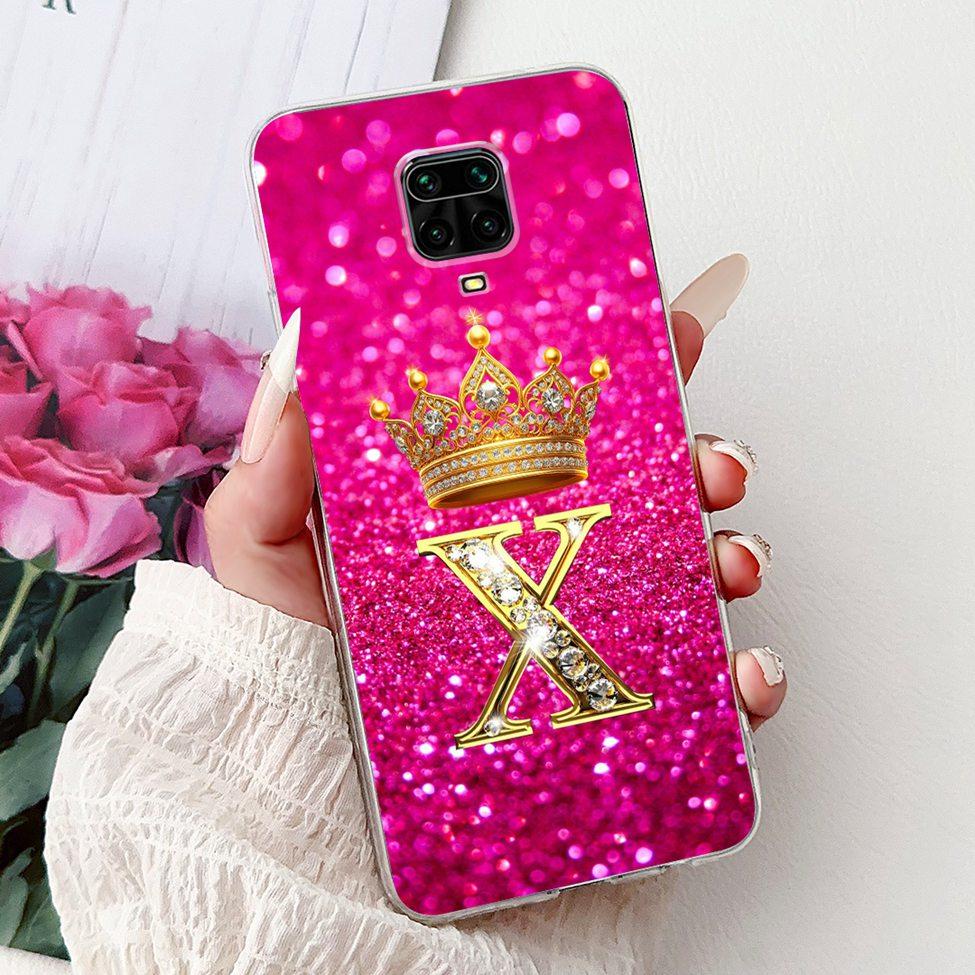 Clear Cover For Xiaomi Redmi Note 9s Case Fashion Luxury A-Z Letters Crown Soft TPU Phone Case M2003J6A1G