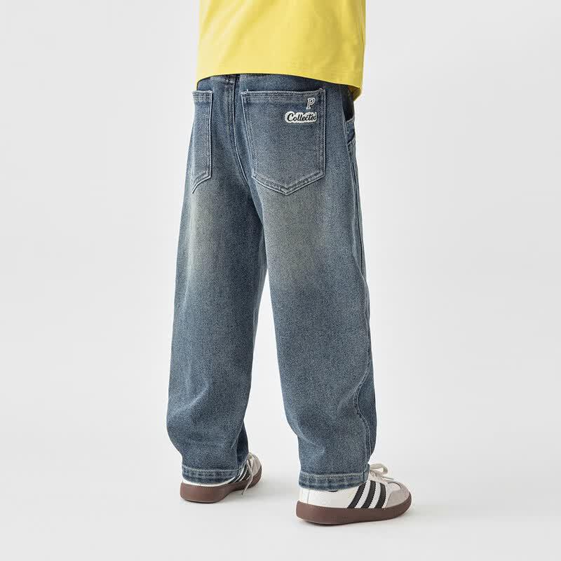Boys' Fashion Curved Wide-Leg Denim Jeans
