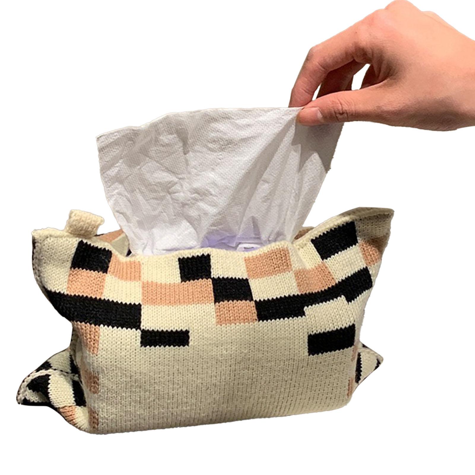 Тканевая коробка для салфеток из вязаного полотна, сумка для хранения салфеток, плетеная из хлопковой пряжи, диспенсер для салфеток для автомобиля, гостиной, розовый, черный