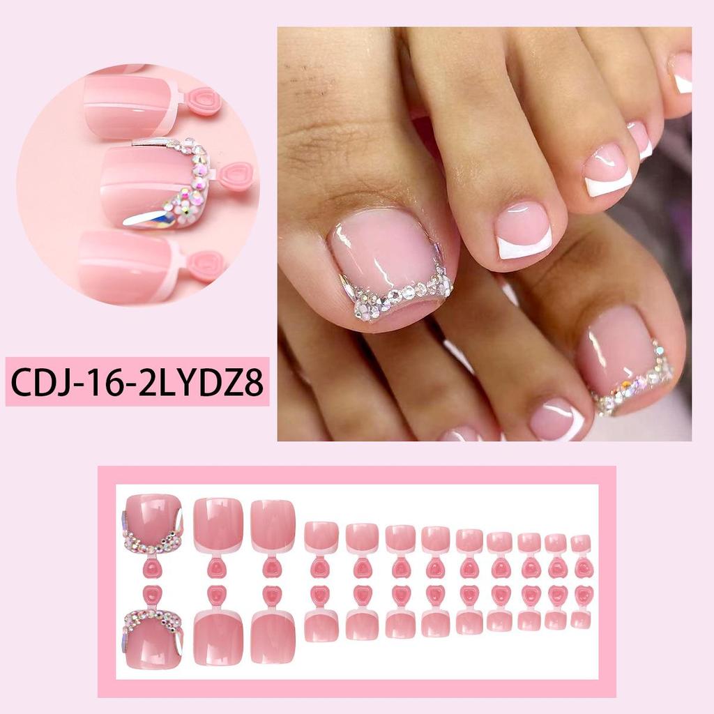 Wearable French Rhinestone Pedicure Nail Tips