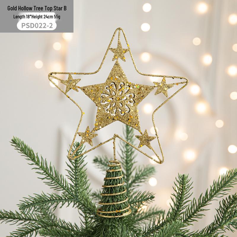 Christmas Tree Iron Star Topper with Sequins – Five-Pointed Festive Ornament