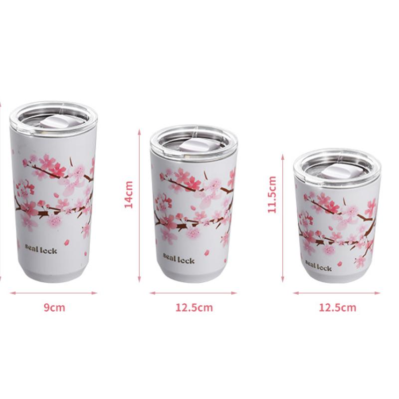 Thermal Mug Stainless Steel Protable Sakura Vacuum Flask Insulated Water Cup with Lid Travel Water Iced Bottle Kitchen Tools