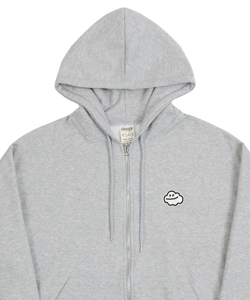 Graver [Unisex] Cloud Smile Embroidered Zip-Up Hoodie_Gray