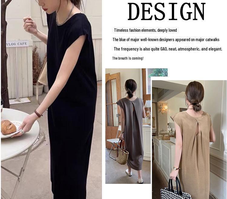 Women's Retro Sleeveless Drapey Dress - Maternity Friendly, Casual Slim Fit, Round Neck, Long Length for Autumn.